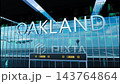 Airlane landing at Oakland, USA. Arrival in the city with reflection of airport and aircraft 143764864