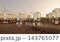 3d rendering group of energy storage systems or battery container units in desert 4k footage 143765077