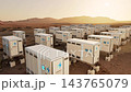 3d rendering group of energy storage systems or battery container units in desert 4k footage 143765079