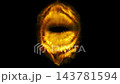 3D render. Red flame in the shape of an eye on a black background. 143781594