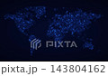 Futuristic digital world map background with blinking blue data lights. Suitable for global technology, international business, communications and data networks concepts. Looping 4K animation. 143804162