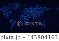 Scrolling digital world map background with blinking blue data lights. Suitable for global technology, international business, communications and data networks concepts. Looping 4K animation. 143804163