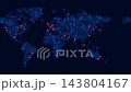 Scrolling digital world map background with blinking data lights and location markers of the world's major financial centres. Suitable for global technology and business and finance and concepts. 143804167