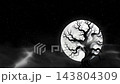 Animation of Halloween background, full moon and dead tree with branches silhouette and creepy flying Bats. Spooky Moonlit Sky with fog of the black night of horrors 143804309