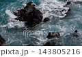 Powerful Atlantic Ocean waves crashing against volcanic rocks on the coast of Madeira, Portugal. 143805216