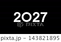 Loading Animation of 2027 year glitch digital loop countdown, noise glitch effect. New Year 2027 numbers on display screen for events, video looping, black background 143821895
