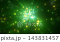 Radiant dots shimmer and disperse against dark green background, shifting between luminous clusters and open space. This abstract animation feels magical, with vivid blue, yellow, and emerald light. 143831457