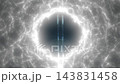 Abstract energy ring pulses around dark central orb as fine luminous filaments ripple across gray field. Glowing white web shifts subtly, creating mysterious futuristic digital effect. 143831458
