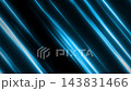 Glowing blue beams move diagonally over dark abstract field. Luminous lines vary in width and brightness, forming dynamic futuristic background for technology and presentation design. 143831466