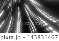 Abstract light pattern flows in black and white, with glowing dots forming curved, receding rows. Luminous waves shift across dark surface, creating sleek, futuristic motion background. 143831467