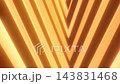 Glowing geometric lines form repeating chevron pattern in warm amber light. Abstract design shifts in brightness, creating radiant symmetrical background with polished futuristic feel. 143831468