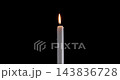 Lit taper candle on a black background. The golden flame of the candle slowly flickers. A minimalist candle for background or over-layer with blending mode screen, lighten, or add. 143836728