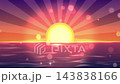 波光粼粼的大海，夏日的夕陽沉入地平線，旋轉的復古放射狀光線，熱浪繚繞，暖色調的散景循環背景 4 143838166