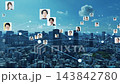 A large number of people and a modern city. DX, systems, networks, SNS, the future, government, human resources, companies, communications, matching 143842780