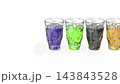 Five different soda drinks in glasses on shiny white background 143843528