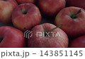 Close-up of fresh ripe red apples piled together in an orchard 143851145