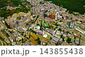 Aerial view of Andorra la Vella, the capital of the small state of Andorra, situated in the Pyrenees mountains in a picturesque mountain valley 143855438