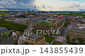 Aerial view of the beautiful city of Dusseldorf on the banks of the Rhine, featuring modern architecture and commercial port waterways 143855439