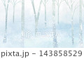 雪が積もった昼間の森の中を歩きながら景色を眺める水彩ループアニメーション。冬の幻想的な背景動画。 143858529