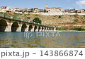 Scenic panoramic view of the historic town of Maderuelo and its stone bridge  143866874