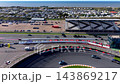 High angle aerial view of race track banked turn sports cars main grandstand race control tower pit lane campsite and North Sea coast at Circuit Zandvoort in North Holland Netherlands media asset 143869217