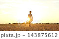 Boy walks toward camera across harvested field at sunset, carrying boxing gloves in one hand. Warm backlight creates active youth sports scene about fitness, discipline, training and healthy lifestyle 143875612