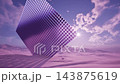 3d render landscape, cubes Purple cube floating over pink dunes, glossy grid surface catching low sun, long patterned shadows across textured sand, dramatic cloudfilled sky, otherworldly atmosphere, 143875619