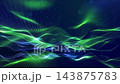 3d render VJ loop. Dynamic luminous wave motion background. Fluctuating spectral streams across shadowed celestial landscape. Pulsating emerald and azure geometrical waves sweeping through space 143875783