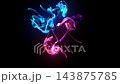 3d render glowing ink Bright cosmic particles merge dynamically. Energetic collision of multicolored nebula fragments in space. Vibrant particles from nebulae collide energetically in vastness of inky 143875785
