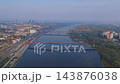 Aerial Drone Footage of Warsaw Cityscape at Sunrise over the Vistula River 143876038