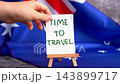 Australian flag and text TIME TO TRAVEL perfect for tourism or vacation advertising. Concept of wanderlust and national adventure use in travel guides 143899717