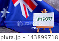 Australian flag with text IMPORT for trade content. Concept of supply chain and national commerce use for logistics or import 143899718