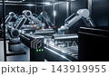 Robot arms on factory line welding machine bg able to loop endless 143919955