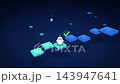 3D Animation of AI Bot Mascot Completing Automated Tasks on Floating Digital Interface Pathway 143947641