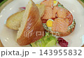 Open sandwich with salted salmon, quail eggs and cream cheese 143955832