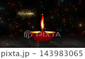Happy Diwali text animation of diya lamp, Indian lights festival video loop template. Hindu Diwali ornament, burning oil lamp on special glitter and colorful particles effects, video black background 143983065