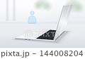 Modern White Laptop Displaying User Interacting with AI Chatbot Icon for Automated Customer Support 144008204