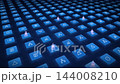 Futuristic Digital Workflow Grid with AI Robotic Arms Processing Business Data Icons and Checkmarks 144008210
