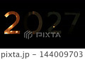 2027 new year text animation with colorful string lights glowing inside number on black background 144009703