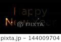 Happy new year text animation with colorful fireworks glowing inside letters on black background 144009704