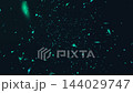Abstract glowing cyan triangle particles moving through dark space 144029747