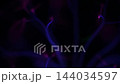 Close up view of thin violet plasma tendrils branching out like a neural network against a black background, showing constant energy flux and movement. 144034597